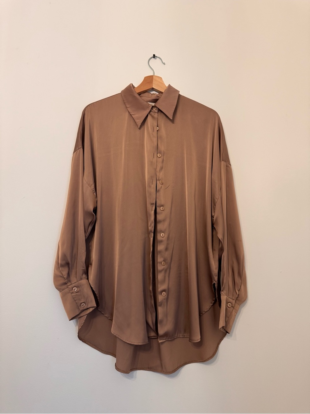 Relaxed Fit Brown Button-Up Shirt